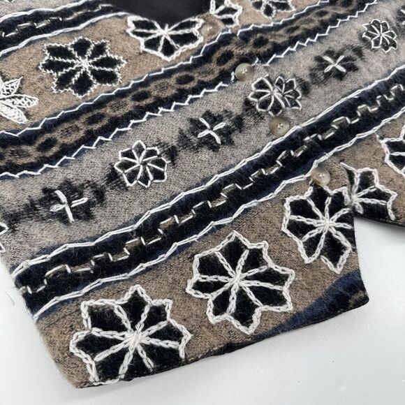 Vintage Jane Ashley Vest Wool Woven Knit Cotton Lined Floral Embroidery Size M - Picture 3 of 10